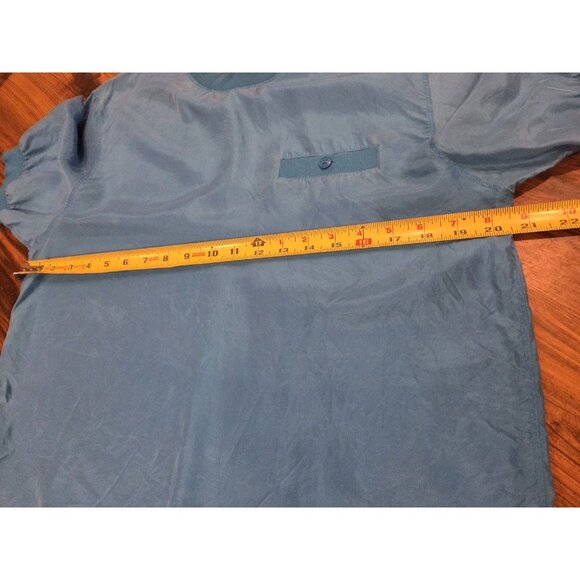 100% Silk Diane Gilman T-Shirt Blue Luxury Basic Pocket Tee Women’s Medium - Picture 4 of 8